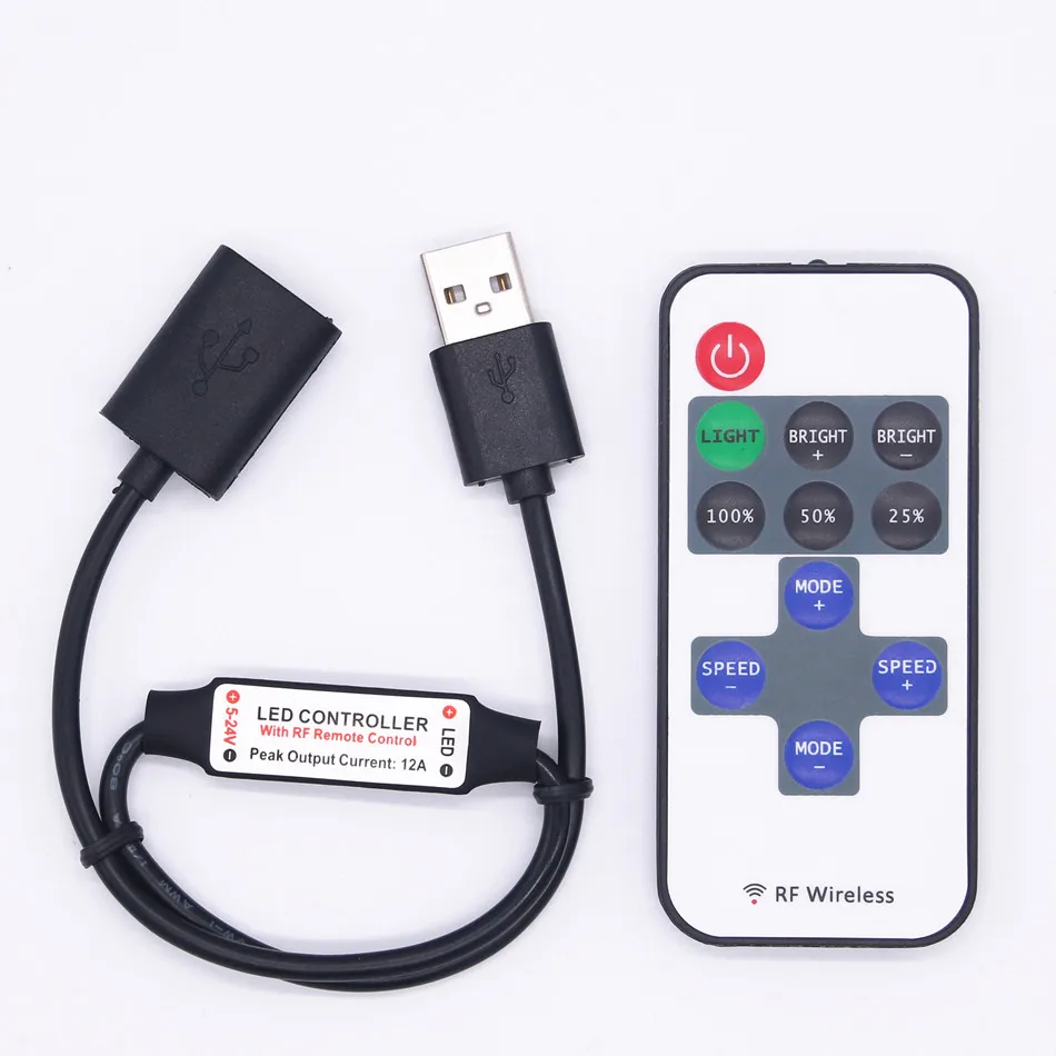 

Mini USB 5V RF Wireless LED Controller Dimmer Remote Control For USB LEDs String and Single Color LED Strip 5050 2835 5630