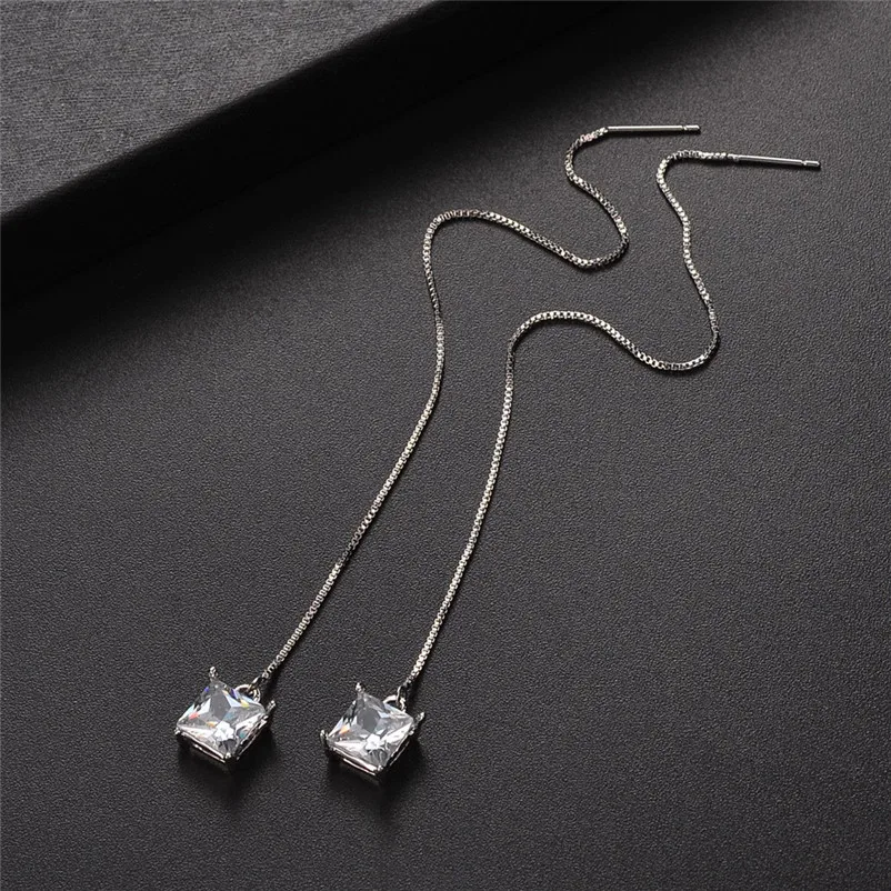 Fashion Earrings for women Dangle earrings Women's Elegant Silver Rhinestone Drop Long Chain Tassel Earrings Brincos J19#N (2)