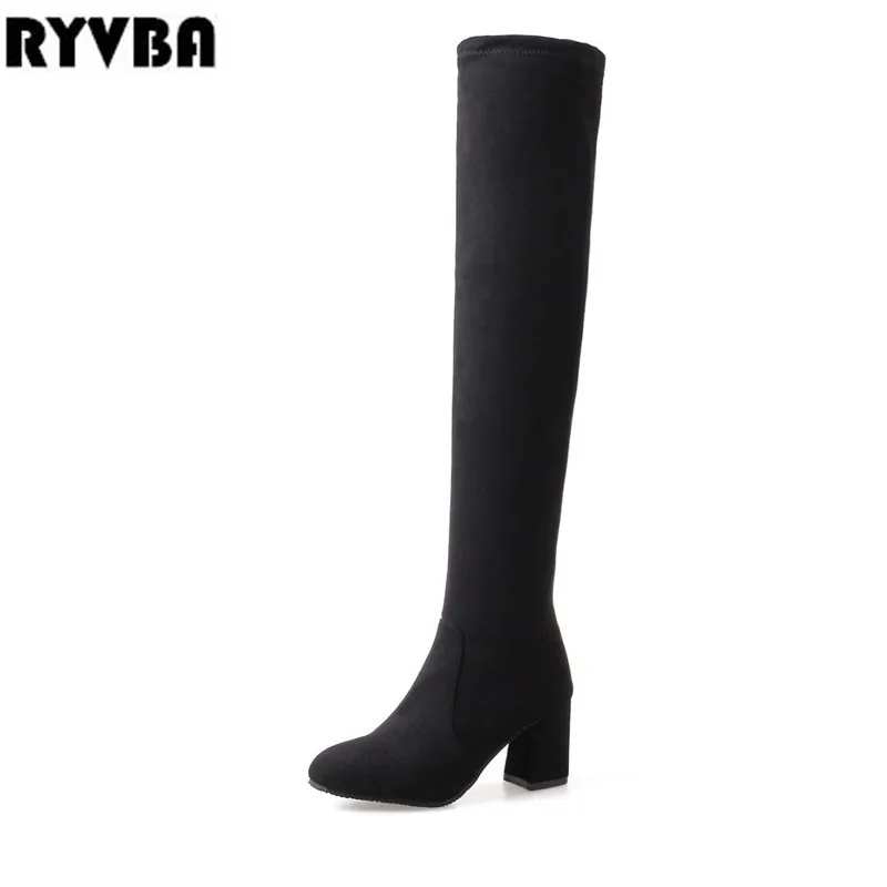 

RYVBA women over the knee boots womens thigh high boots 2019 woman suede nubuck square high heels ladies autumn winter shoes