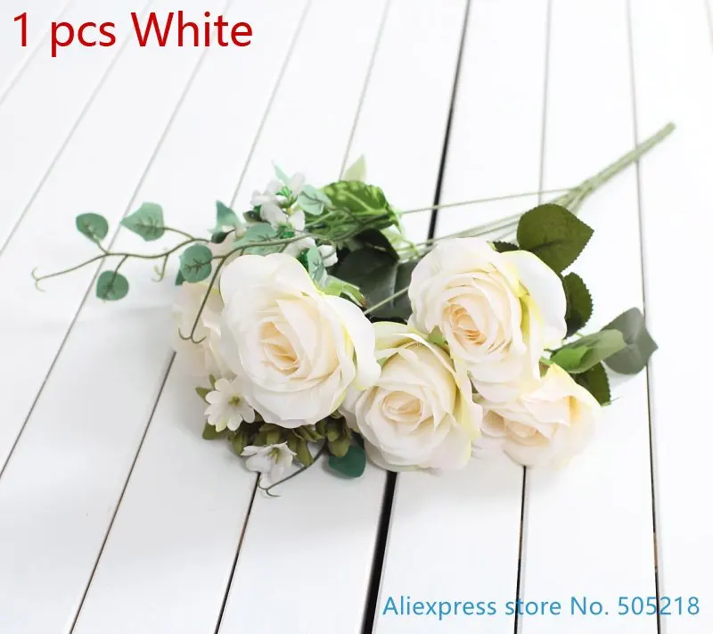 1 шт. красивые Поддельные Искусственный шелк цветок розы Букеты Свадебные украшения дома подарок 5 цветов доступны F431 - Цвет: White