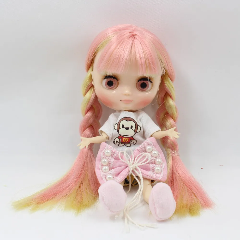 

Free shipping middie doll joint doll yellow mix pink hair with bangs 210BL0828/0275 1/8 doll(20cm)