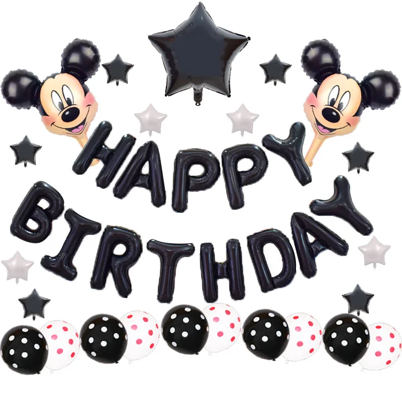 

24Pcs Minnie Mickey mouse head foil balloons red black birthday letter party Decor 12inch Polka Dot Latex Ballon baby shower