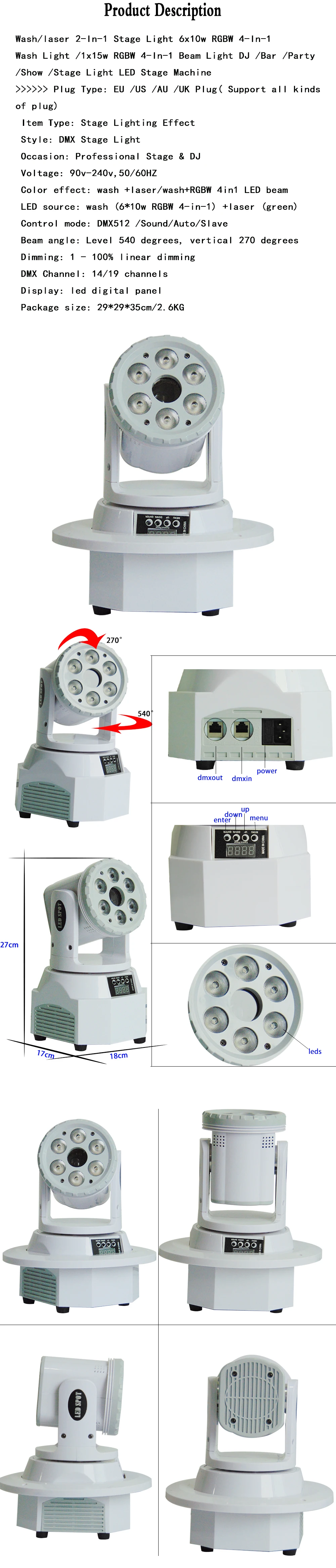 90 Вт Moving Head светлый деним 6x12 Вт RGBW 4IN1