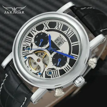

Top Fashion JARAGAR Automatic Mechanical Men Watches Tourbillon Working Sub-dials Dial Leather Strap Luxury Roman Wristwatches