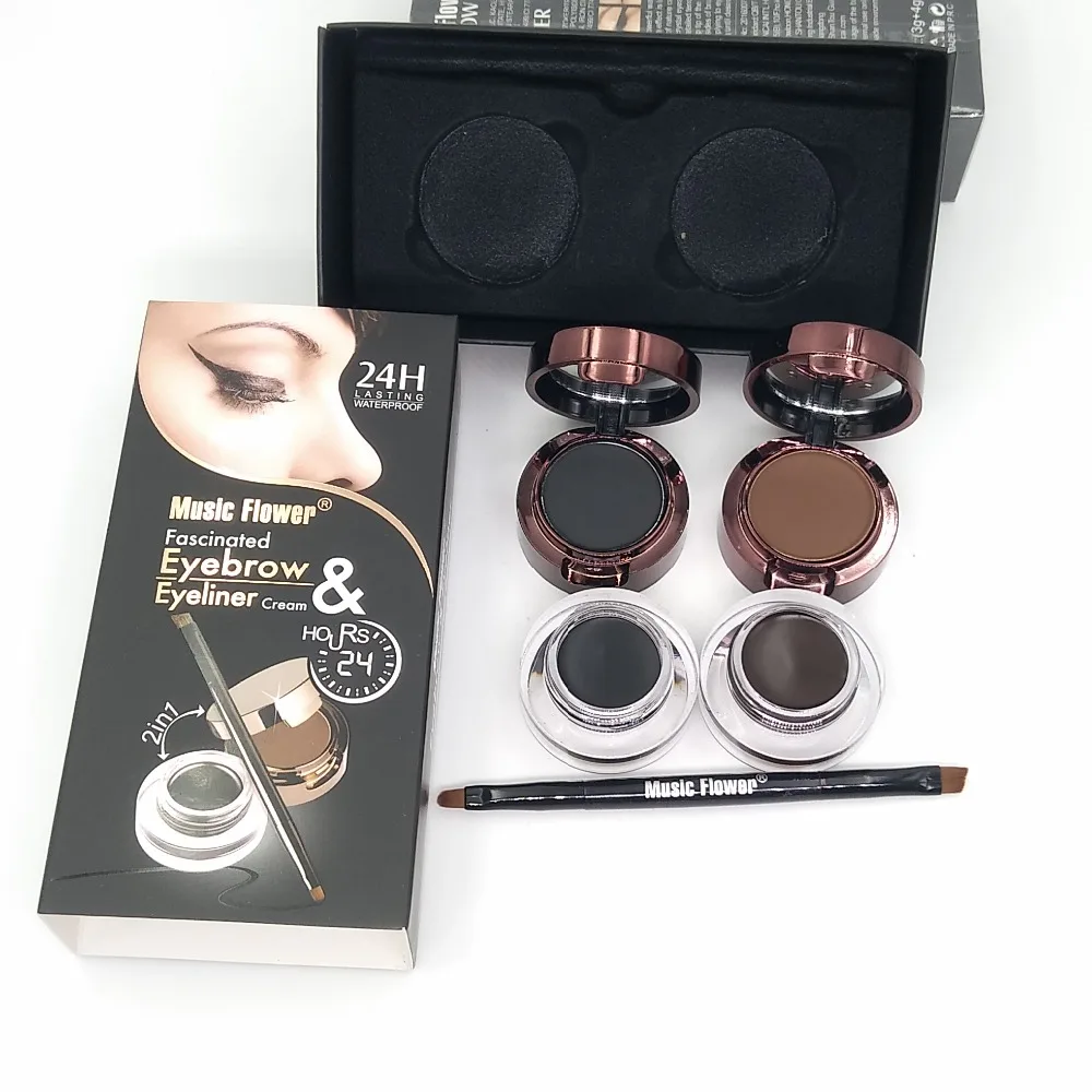 

Brand Music Flower Makeup 4 in 1 Eyebrow Powder Brow Pomade Liquid Eyeliner Gel Cream with Brush Eye Brow Sourcils Maquillage
