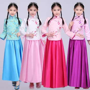 

Chinese Folk Dance Costume Girl Kids Hanfu Tang Suit Princess Dress Children Traditional Ancient Chinese Clothing Wear DNV10719