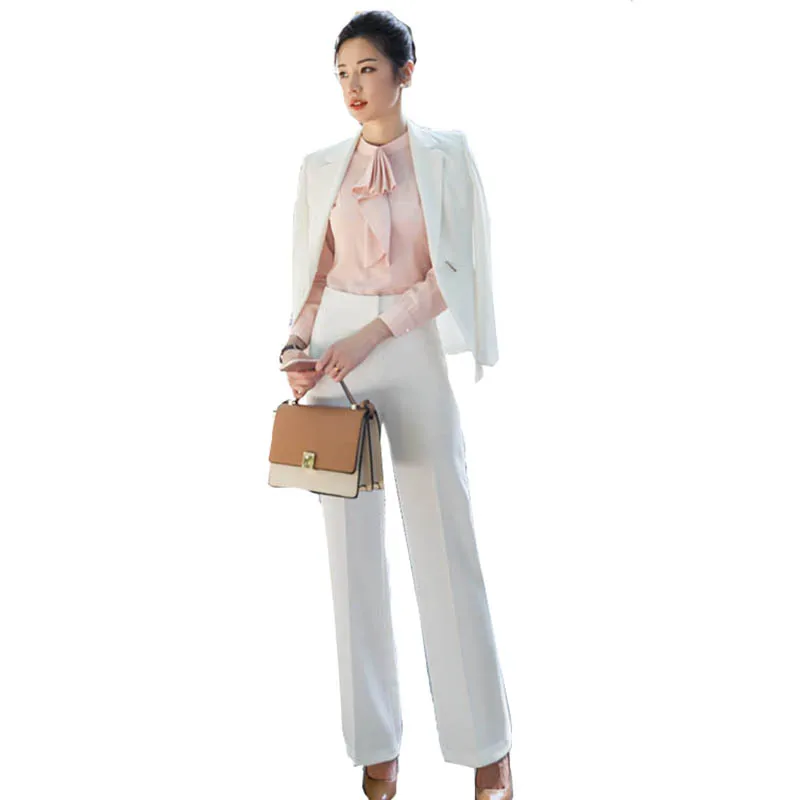 

2018 Fashion Career Womens Two-piece Sets Business Office Lady Suits Blazer + Elegant Skirt Wide Pants Blouse Formal Clothes