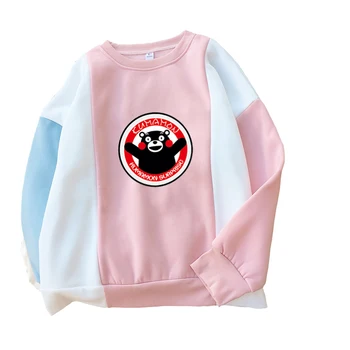 

Women Sweatshirts Harajuku Kpop Anime Kumamon monokuma Printing Color Block Hoodies Fashion Fresh Gilr's Sweet FLeece Pullover