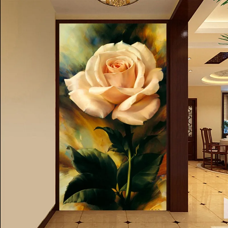 

beibehang European painting background wallpaper roses aisle entrance hallway mural vertical retro romantic papel de parede