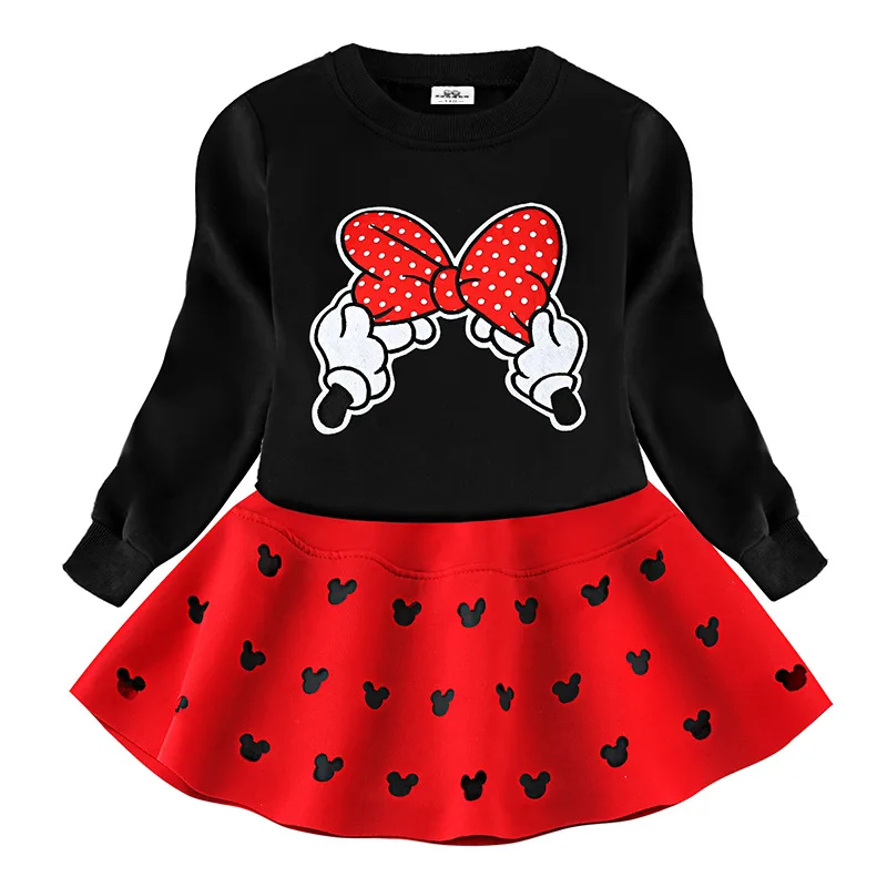 Комплект одежды из 2 предметов для маленьких девочек с Минни и Микки из мультфильма, с длинными рукавами+ короткая юбка, модная повседневная Спортивная юбка для детей, одежда 2-6Y