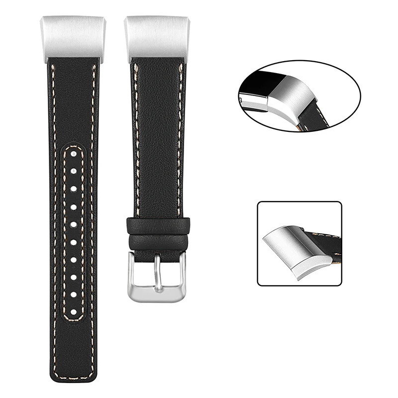 Replacement Bands Splicing Two-tone Genuine Leather for Fitbit Charge 2 Wristband Metal Connectors Fitness Strap Women Men Small Large 5 (5)