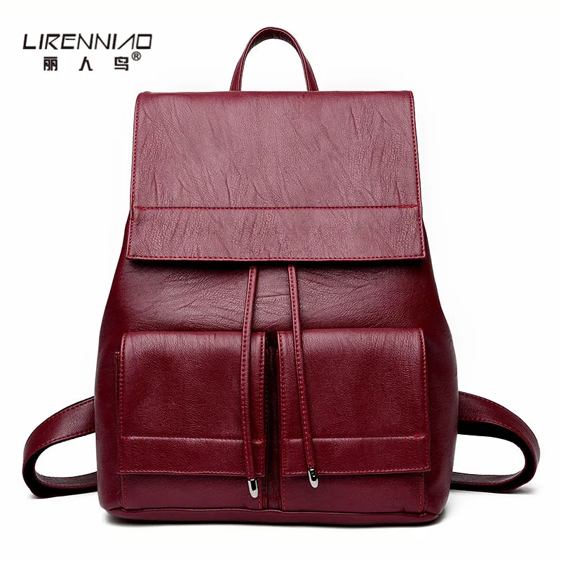 

LIRENNIAO Famous Brand Backpack Women Backpacks Solid Vintage Girls School Bags for Girls 2017 Black Leather Women Backpack