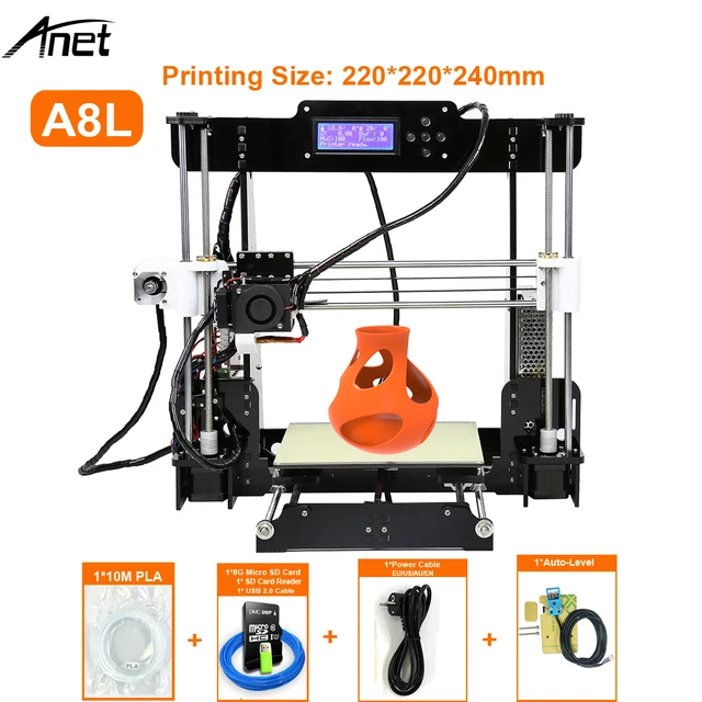 Best Offers Anet Desktop A8 Auto Leveling Impresora 3D Printer DIY Kit 3D Printers Aluminum Motor 0.4mm Nozzle With 10m Filament SD Card