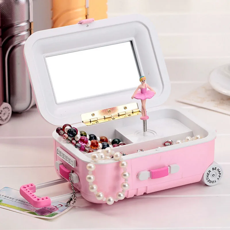 Caja de almacenamiento creativa de la caja de la música del estilo de la maleta de la bailarina giratoria para el regalo de los juguetes del chico XH8Z DC05
