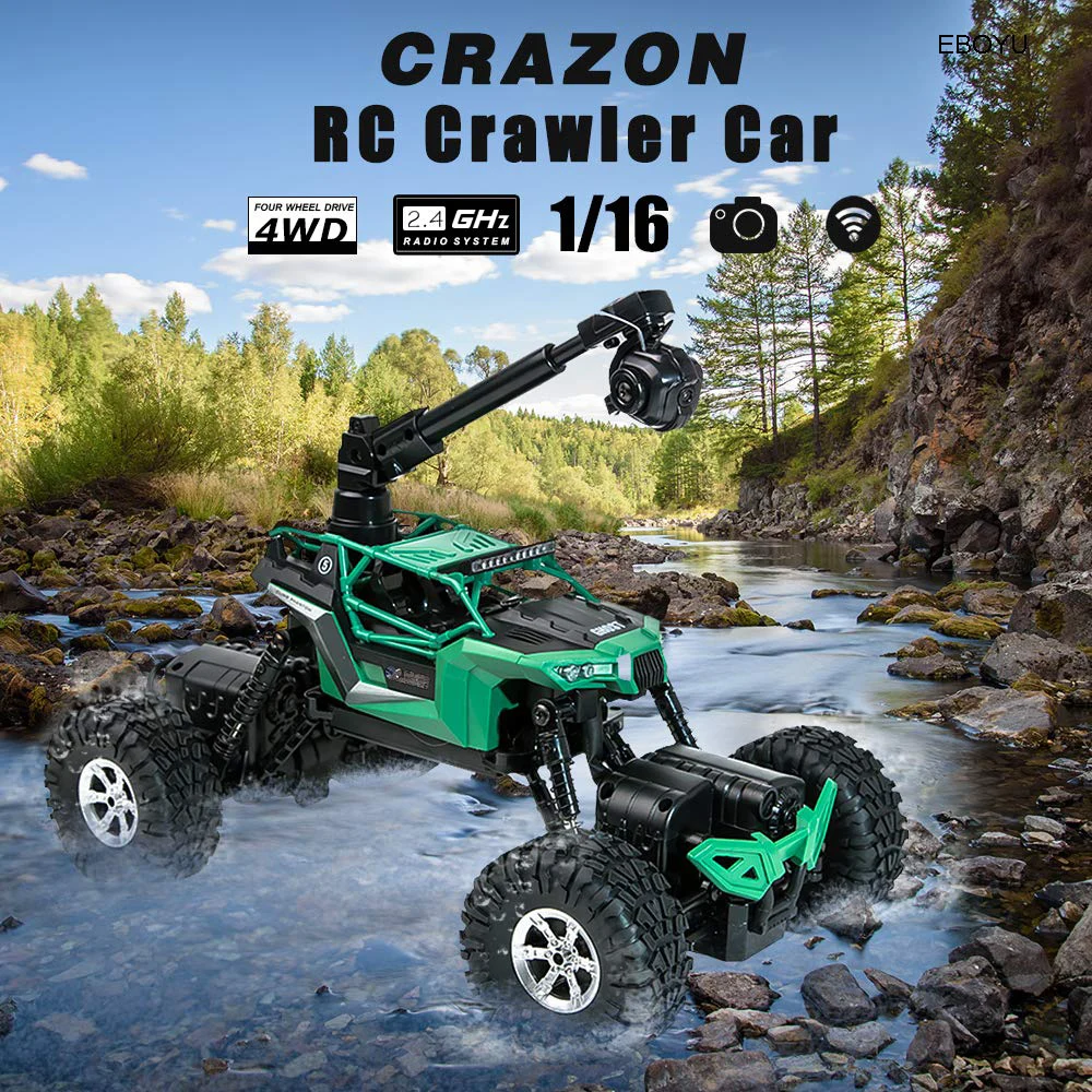 EBOYU CRAZON 1:16 RC Гусеничный с WiFi FPV 480P HD камера 2,4G 4CH 4WD двойной руль всплеск водонепроницаемый RC автомобиль RTR