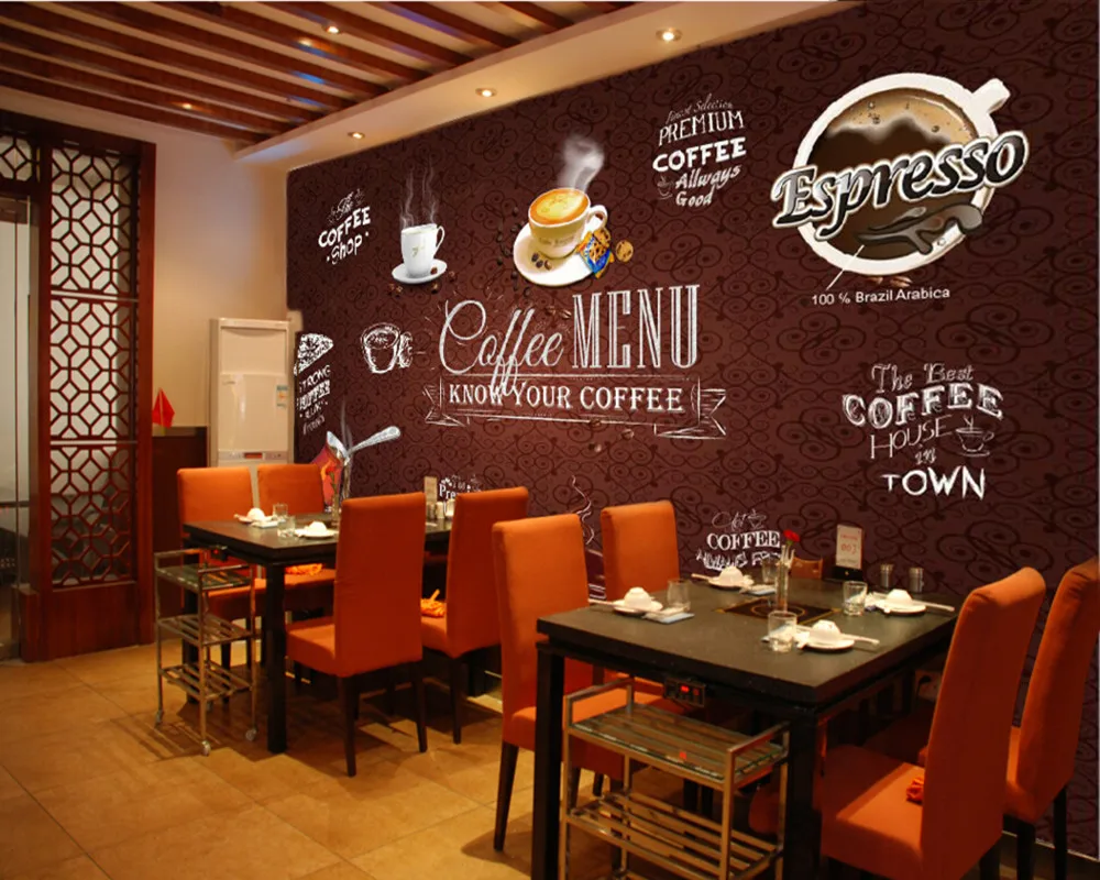 カスタム食品ショップの壁紙 コーヒー 3d 現代の壁画カフェレストランホテル背景壁塩ビ壁紙 Aliexpress