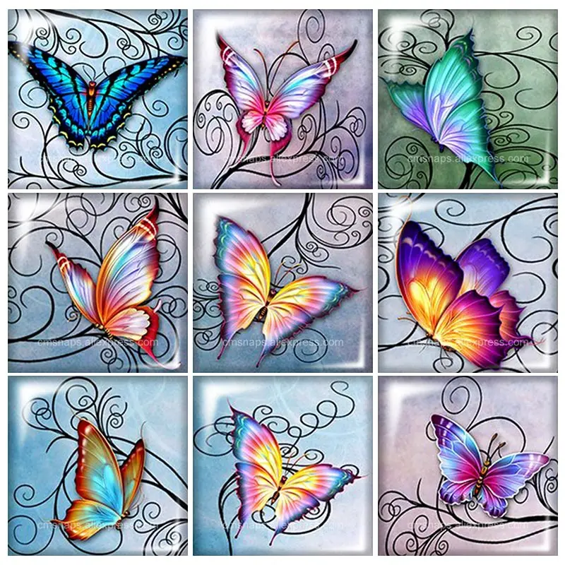 

Beauty New Butterfly flowers patterns Vintage 12mm/20mm/25mm/30mm Square photo glass cabochon demo flat back Making findings