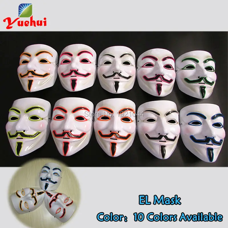 10pieces High quality Wholesale EL Wire Glowing Mask Rave Custom Mask 10 Colors + DC-V Sound activated Party Props