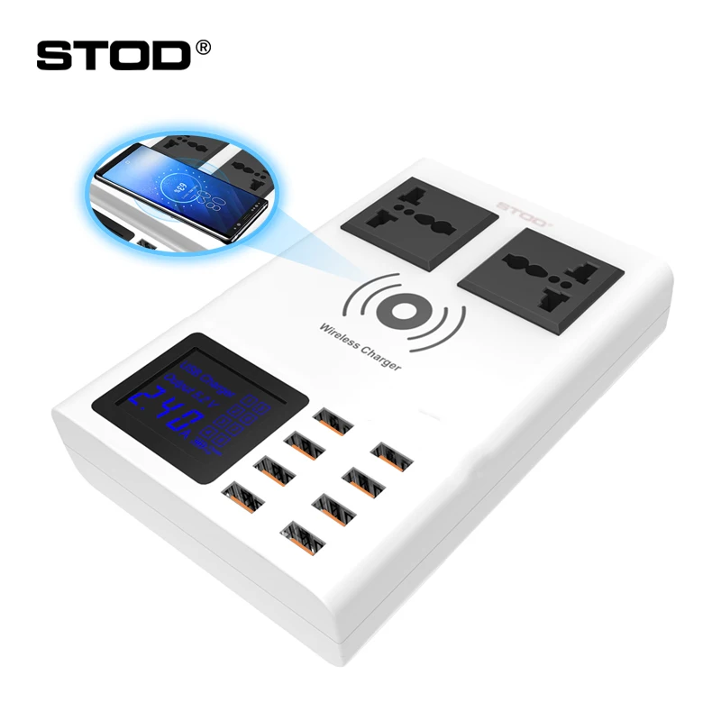STOD Qi Беспроводное зарядное устройство Smart usb зарядка светодиодный дисплей мощность полосы переменного тока для iPhone X samsung huawei LG Mi адаптер питания
