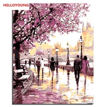 Dusk Park Flower Sea DIY Ручная роспись цифровая печать масляной картины живопись по номерам Масляные картины китайские картины-свитки домашний декор