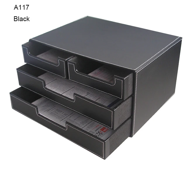 4 Drawer Black Leather Office Filing Desk Document File