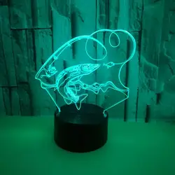 3D светодиодный ночник порыбачить рыба с 7 цветов свет для украшения дома лампы удивительный визуализации Оптические иллюзии лампа