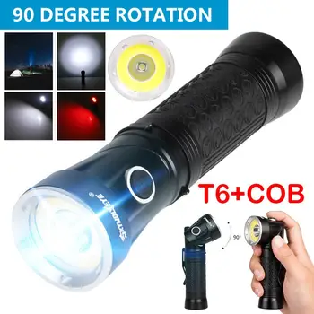 

New Practical 360° Rotating Flashlight T6 + COB LED Flashlight 90 Degree Folding Multifunction USB Charging Tail Magnet #4M27