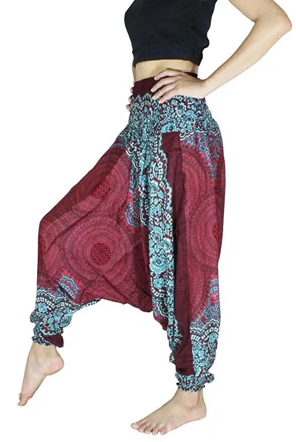 METABLE Women's Peacock Print Aladdin Harem Hippie Pants Jumpsuit METABLE Women's Peacock Print Aladdin Harem Hippie Pants Jumpsuit