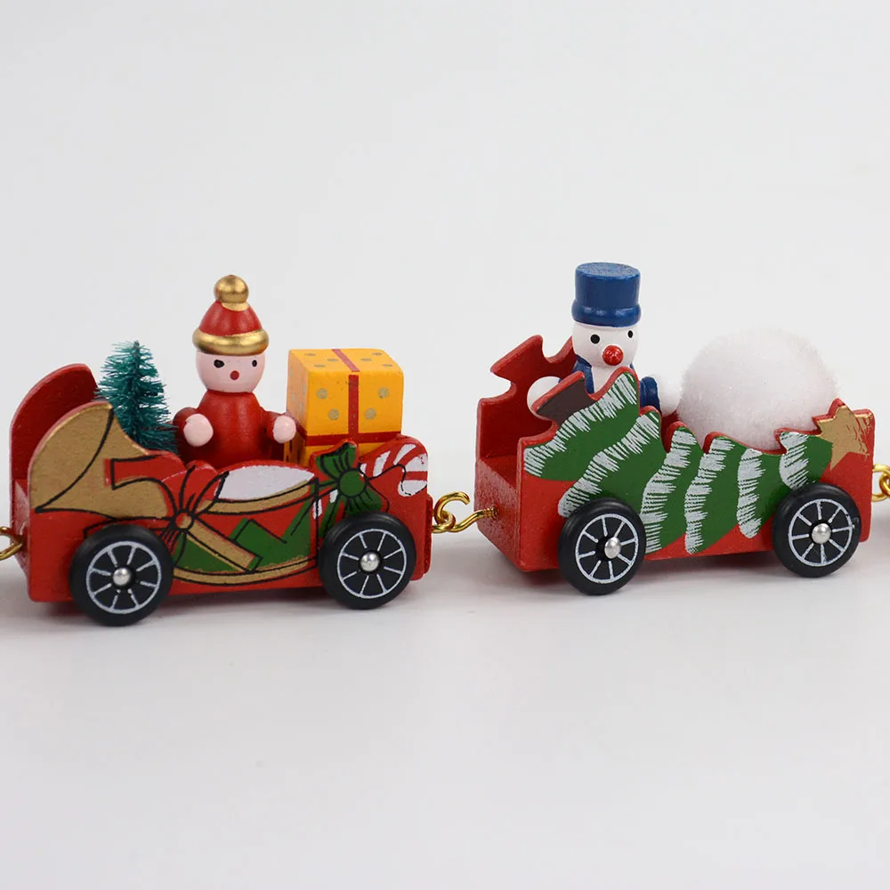 Red White Green Wooden Christmas Train Ornaments Festival Party Decor Xmas Table Desk Decoration Kids Gift DEC437