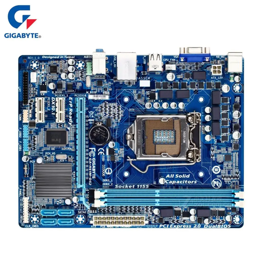 En Ligne Gigabyte GA H61M DS2 100% carte mère d origine LGA 1155 DDR3 16G H61 H61M DS2 carte mère de bureau SATA II Systemboard utilisé