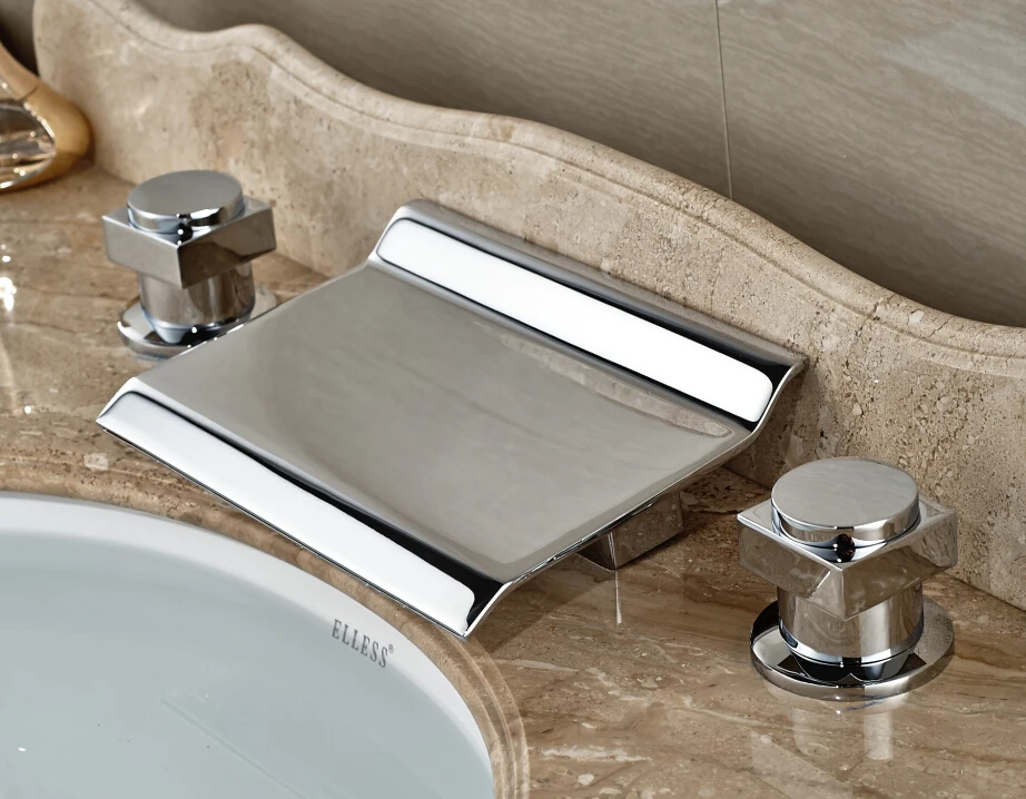 

Modern Waterfall Chrome Finished Mixer Tap With Double Handle Deck Mounted