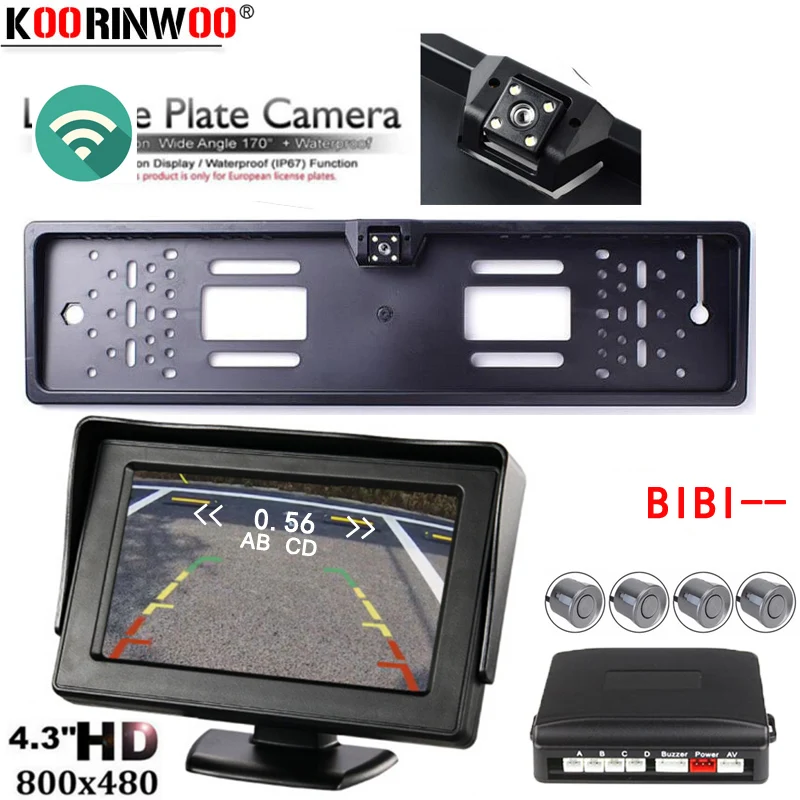 

Koorinwoo Intelligent Wireless Parktronic Parking Sensors 4 Rear View Camera Backlights Car Parking Radars Monitor Video Screen