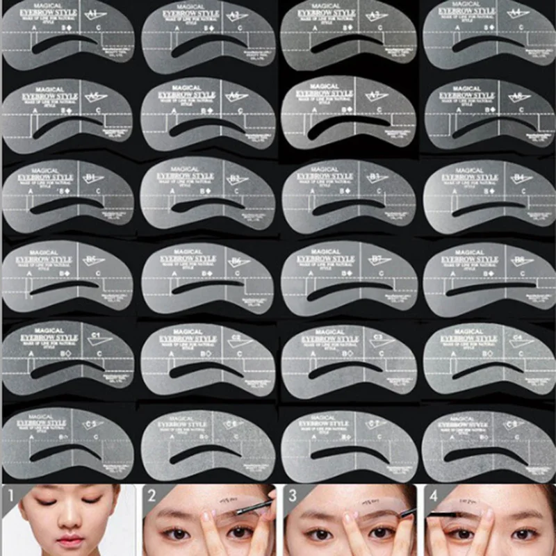 

24 Pcs Pro Reusable Eyebrow Stencil Set Eye Brow DIY Drawing Guide Styling Shaping Grooming Template Card Easy Makeup Beauty Kit