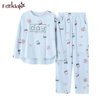 

Fdfklak Women's Suits Long Sleeve Cotton Pyjamas Women Cute Print Ladies Pijama Set Large Size Sleepwear Pajamas Pyjama Femme