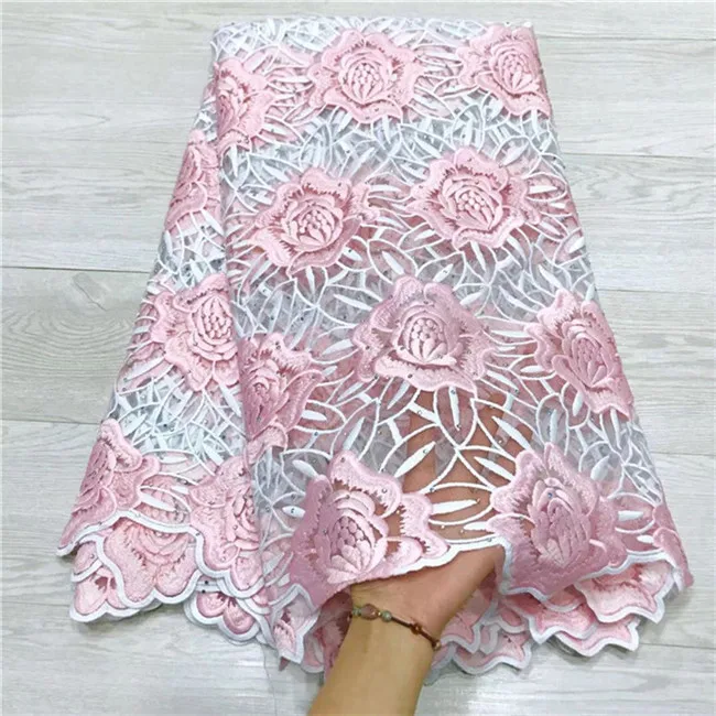 

white Pink New Net French Lace Fabric Dress High Quality Nigeria Material Mesh Pearls Stones Wedding Tulle Cord Fabric