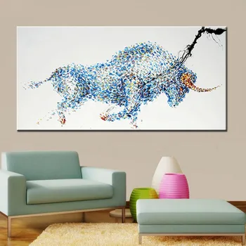 

Large Knife Blue Bull Wall Painting Handpainted Abstract Animal Cow Oil Paintings on Canvas Modern Home Decor Wall Art Pictures