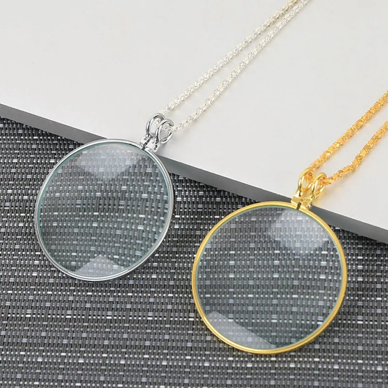 

Decorative Necklace With 5x Magnifier Magnifying Glass Pendant Gold Silver Plated Chain Necklace For Women Jewelry