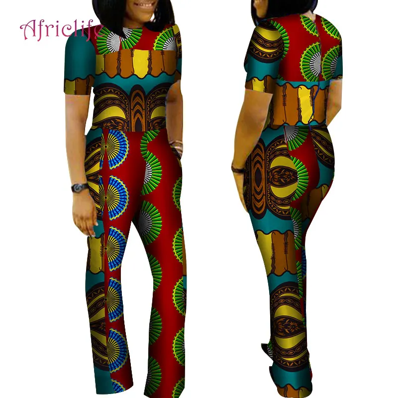 Индивидуальный Африканский комбинезон для женщин, короткий рукав, длина по щиколотку, широкие штанины, Анкара, комбинезон, летняя одежда для работы, WY4170