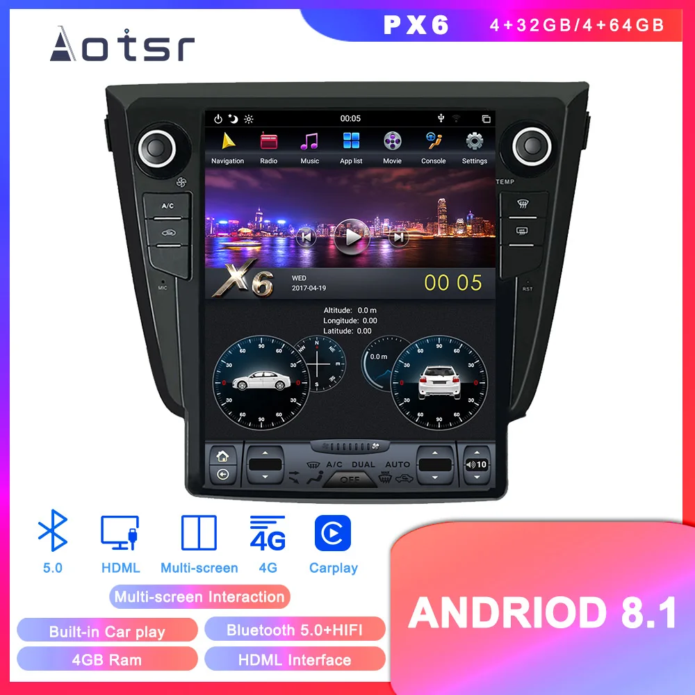 Android 8 1 DVD плеер в стиле Tesla мультимедийный с GPS навигацией для Nissan X TRAIL/Qashqai/Rouge 2013 +