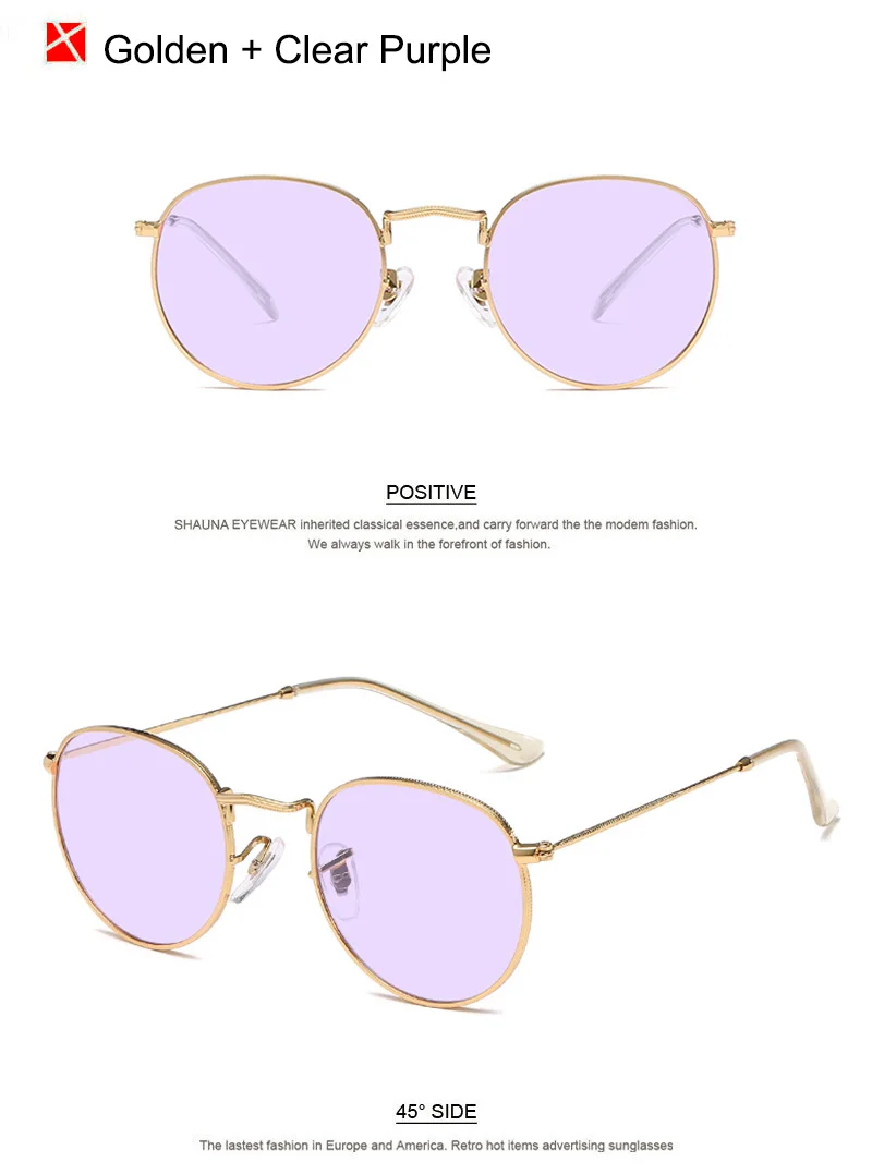 SHAUNA классические женские круглые розовые светоотражающие солнцезащитные очки ретро мужские прозрачные красные очки UV400