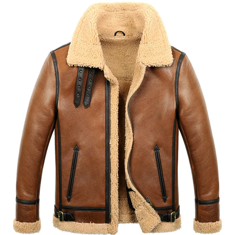 

Mens Sheepskin Shearling Coat B3 B6 Mens Sheepskin Bomber Jacket Short Aviator Fur Coat Brown Color