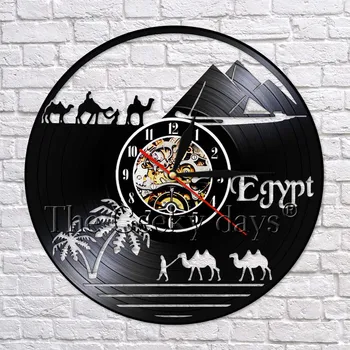 

Egypt Camel Riding Desert Journey Wall Art Decor Vinyl Record Wall Clock Modern Design Scene description Wall Decoration