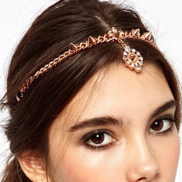 Rose Gold Revit Punk Crown Headband forehead jewelry head chain hair accessories hair jewelry