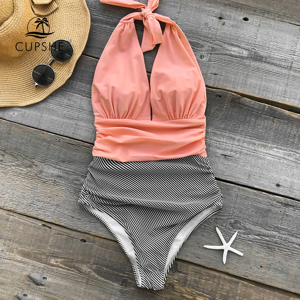 CUPSHE Keeping You Accompained Stripe One-piece Swimsuit V neck Backless Halter Sexy Bikini 2018 Ladies Beach Bathing Swimwear CUPSHE Keeping You Accompained Stripe One-piece Swimsuit V neck Backless Halter Sexy Bikini 2018 Ladies Beach Bathing Swimwear