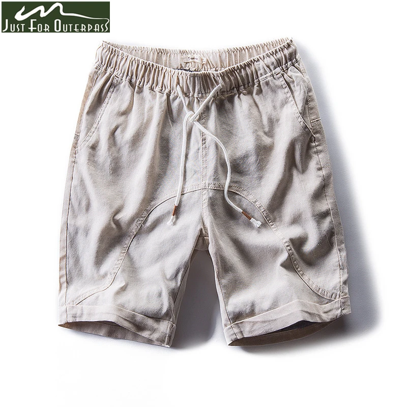 Cotton Linen Elastic waist Women Shorts Skirts Solid White