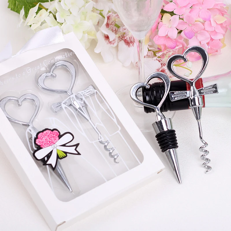 

15pairs/lot Wedding Souvenir Couple Bottle Opener Heart Shape Party Small Gift With Box For Wedding Decorations Accessories