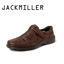Jackmiller Top Brand Hot Summer Men Sandals Breathable Slip-On Light Comfortable Handmade Men Shoes Solid Brown Fashion Shoes
