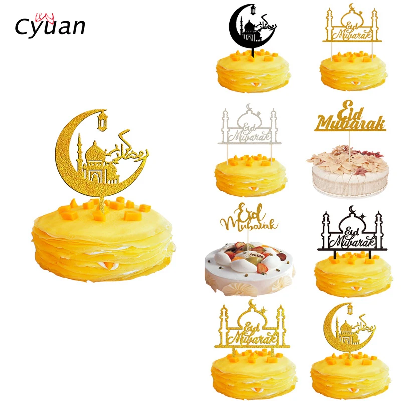 

Cyuan Moon Star Eid Mubarak Cake Toppers Gold Black Cake Toppers Birthday Cakes for Ramadan Decoration Kids Eid Party Favors