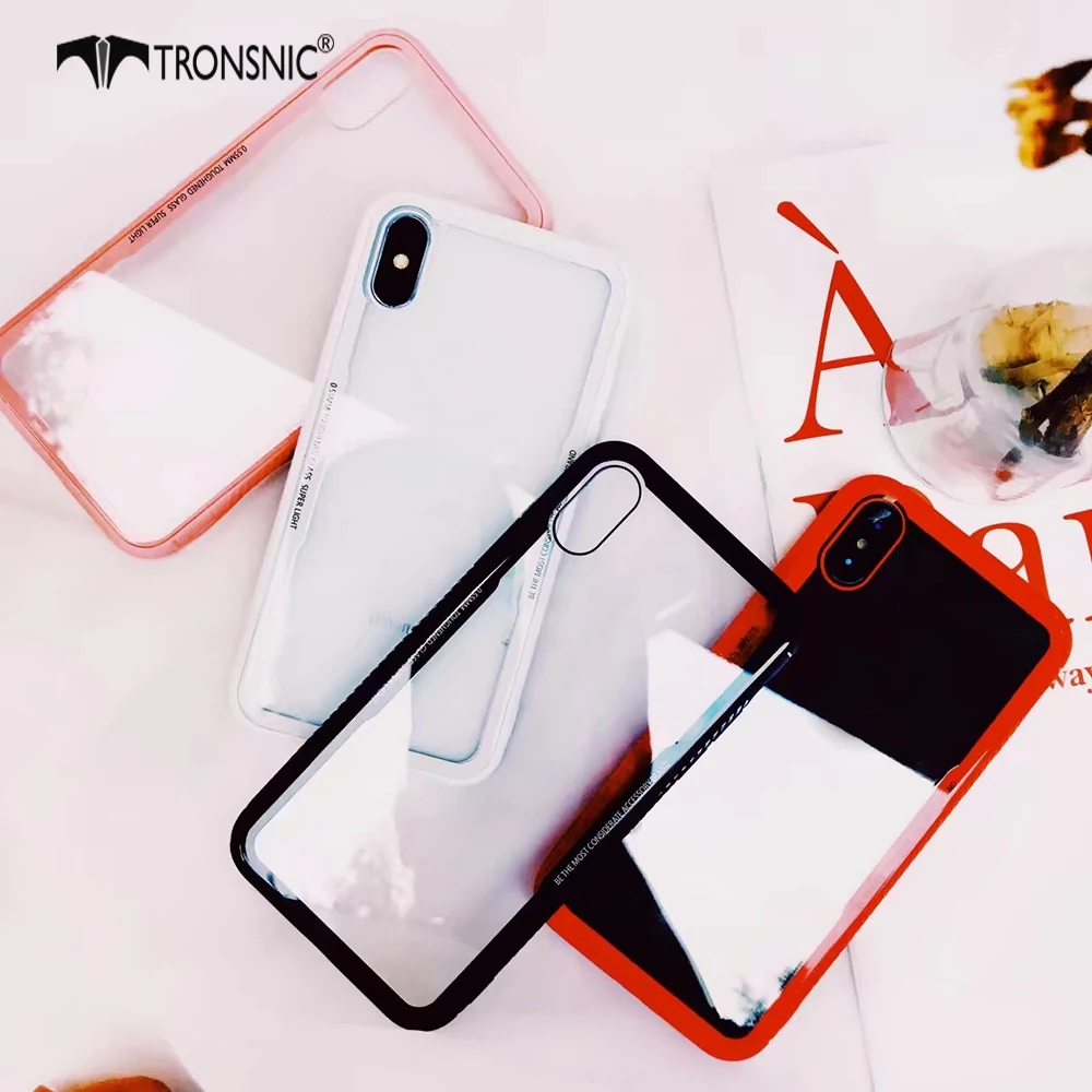 

Tronsnic Glass Phone Case for iPhone X Q Light Transparent Case for iPhone 6S 6 7 8 Plus White Pink Candy Border Hard Cover Capa