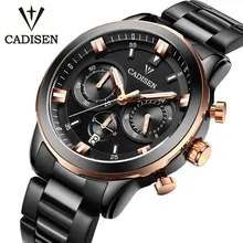 CADISEN Montres Hommes de luxe Chronographe Sport Montre En Cuir Véritable Montre À Quartz Hommes relogio masculino 2016 Étanche Montre-Bracelet
